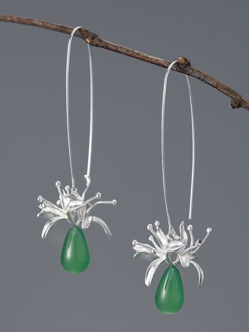 LOLUS 925 Sterling Silver Imitation Pearl Flower Artisan Hook Earring 3