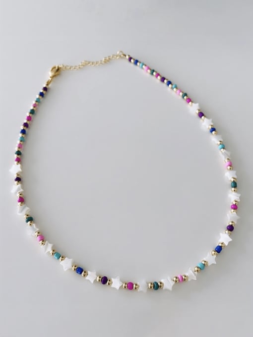 W.BEADS Shell  Bead  Multi Color Irregular Bohemia Handmade Beading Necklace 1