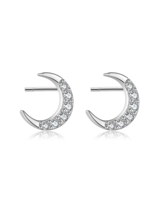 Platinum (Moon) 925 Sterling Silver Cubic Zirconia Pentagram Dainty Stud Earring