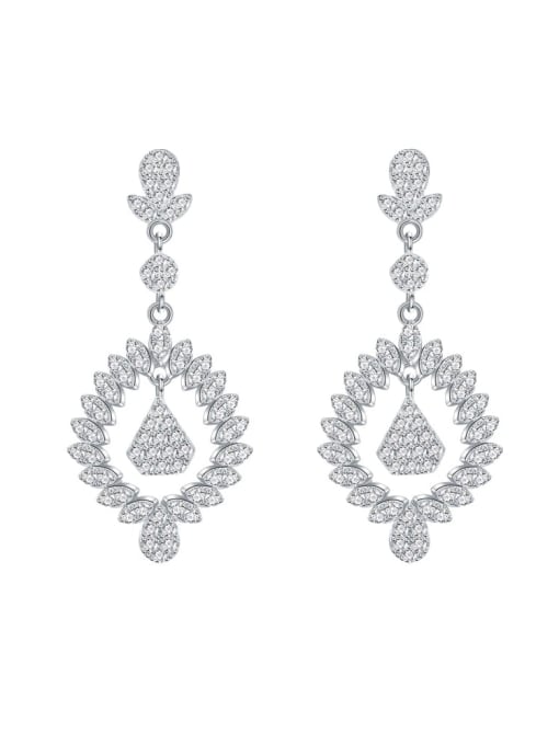 A&T Jewelry 925 Sterling Silver Cubic Zirconia Geometric Luxury Cluster Earring 0