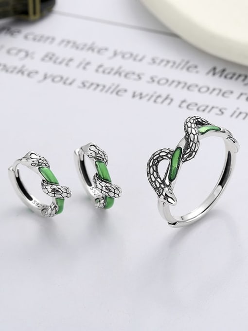 TAIS 925 Sterling Silver Enamel Vintage Snake Ring And Earring Set 3