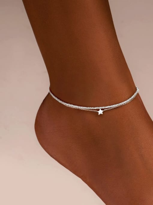 YUANFAN 925 Sterling Silver Pentagram Minimalist  Double Layer Chain  Anklet 1