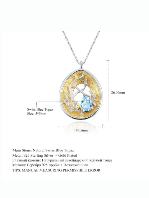 ZXI-SILVER JEWELRY 925 Sterling Silver Swiss Blue Topaz Geometric Artisan Necklace 2