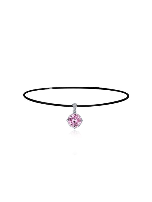 A&T Jewelry 925 Sterling Silver High Carbon Diamond Artificial Leather Round Dainty Choker Necklace 0