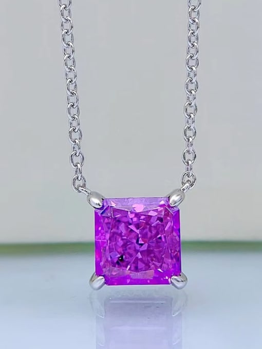 紫色 925 Sterling Silver High Carbon Diamond Square Dainty Necklace