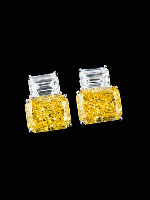 E297 Yellow 925 Sterling Silver High Carbon Diamond Square Luxury Stud Earring
