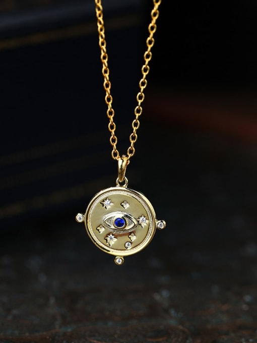 A3234 Gold 925 Sterling Silver Cubic Zirconia Evil Eye Vintage Necklace