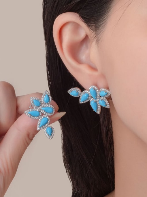 A&T Jewelry 925 Sterling Silver Turquoise Leaf Vintage Stud Earring 2