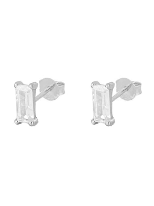 White gold + white diamond 925 Sterling Silver Cubic Zirconia Geometric Dainty Stud Earring