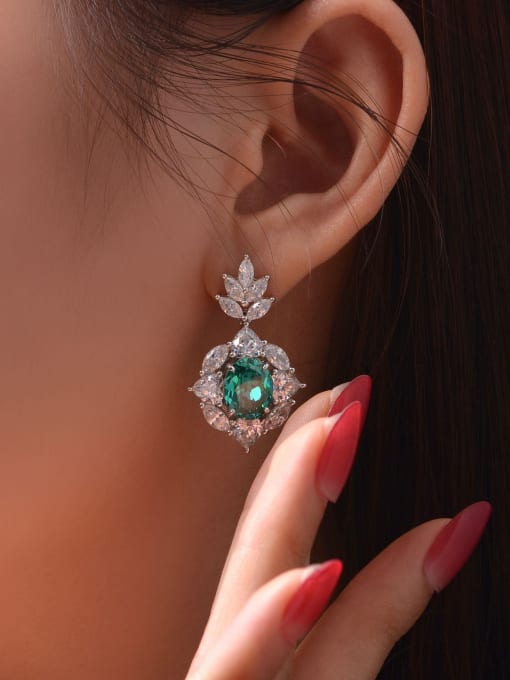 A&T Jewelry 925 Sterling Silver High Carbon Diamond Green Geometric Dainty Earring 1