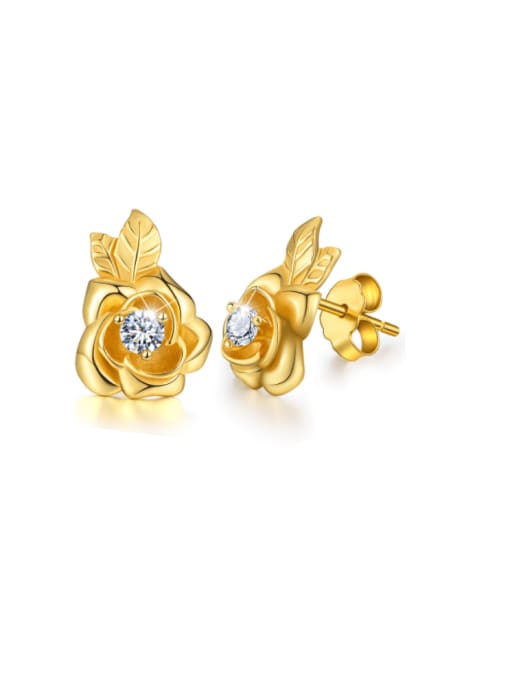 golden 925 Sterling Silver Flower Artisan Stud Earring