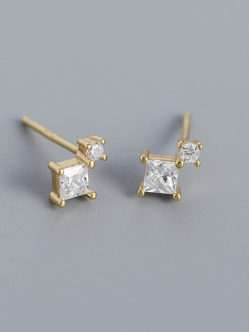 Gold (white stone) 925 Sterling Silver Cubic Zirconia Geometric Minimalist Stud Earring