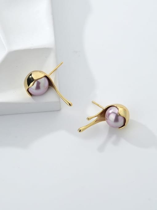 E1660E Golden Purple Pearl 925 Sterling Silver Imitation Pearl Geometric Minimalist Stud Earring