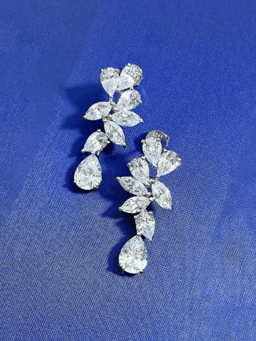 M&J 925 Sterling Silver High Carbon Diamond Water Drop Luxury Cluster Earring 1