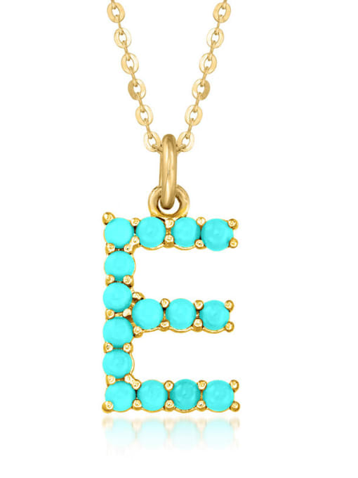 Gold E 925 Sterling Silver Turquoise Letter Dainty Necklace