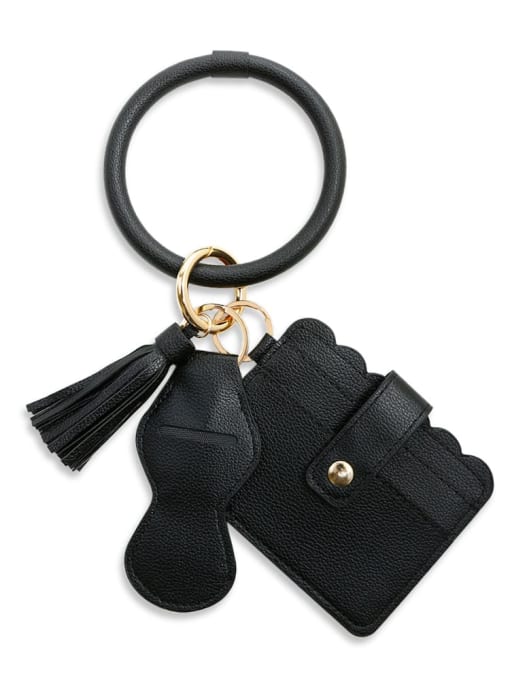 Black k68216 Alloy Leather Leopard Card package Hand Ring Key Chain