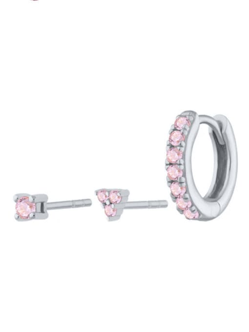 White gold+ pink 925 Sterling Silver Cubic Zirconia Geometric Dainty Stud Earring