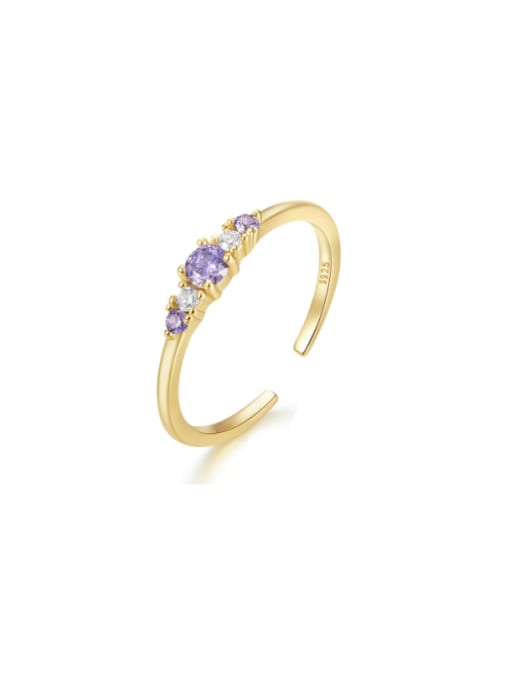 Gold +Purple 925 Sterling Silver Cubic Zirconia Geometric Minimalist Band Ring