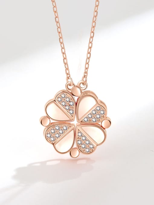 Rose Gold 925 Sterling Silver Shell Clover Dainty Necklace