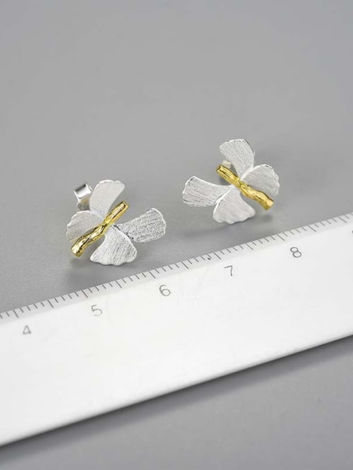LOLUS 925 Sterling Silver Butterfly ginkgo handmade creative design Minimalist Stud Earring 2