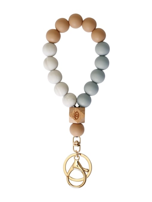khaki Silicone Beads + Skull / leopard Beech Bracelet /Key Chain