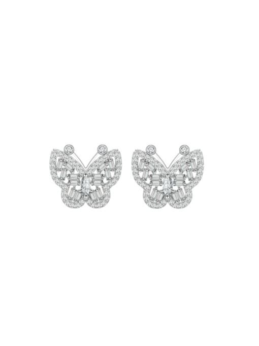 silvery 925 Sterling Silver Cubic Zirconia Butterfly Luxury Cluster Earring