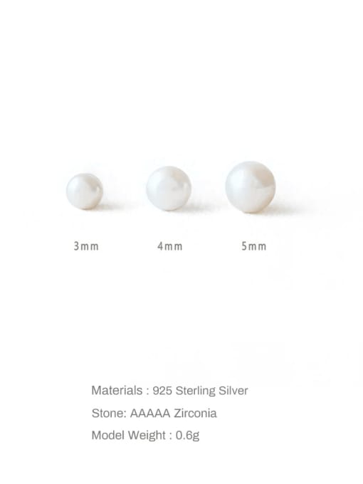 YUANFAN 925 Sterling Silver Imitation Pearl Ball Minimalist Stud Earring 3
