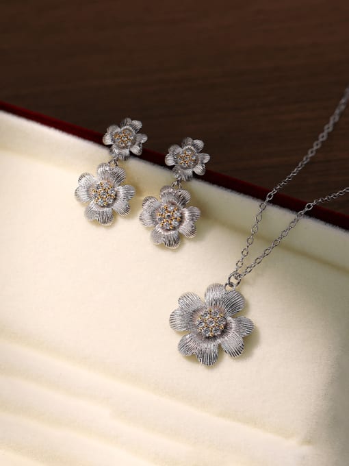 YUANFAN 925 Sterling Silver Minimalist Flower  Earring and Necklace Set 1