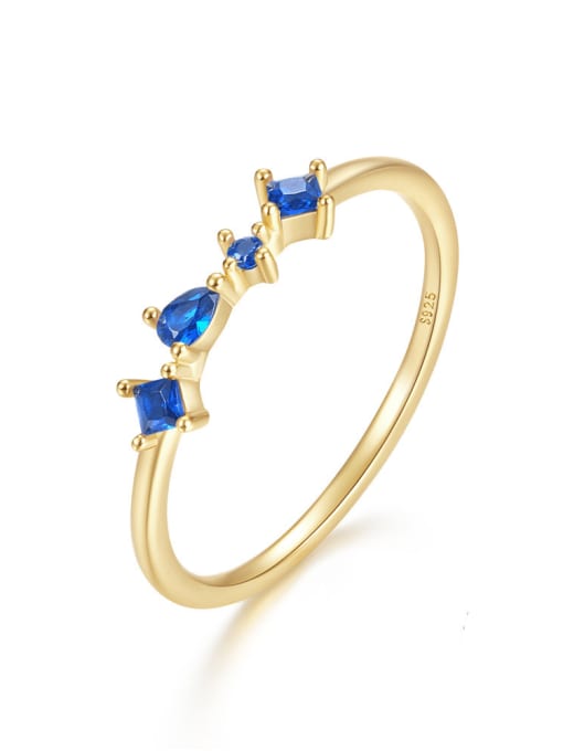 Gold + Blue 925 Sterling Silver Cubic Zirconia Irregular Minimalist Band Ring