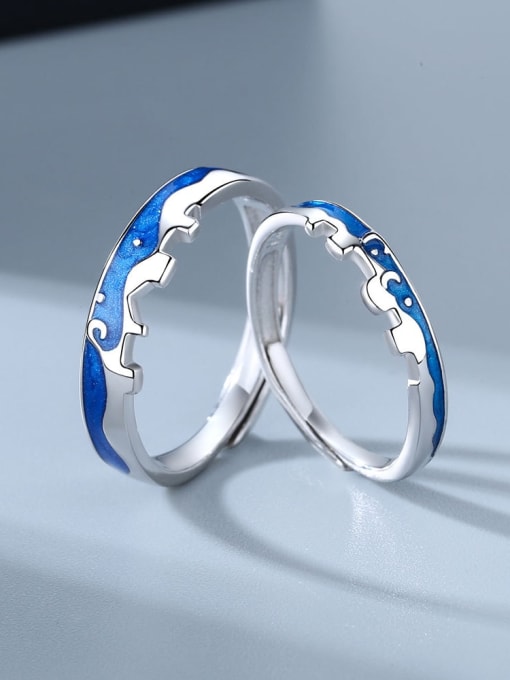PNJ-Silver 925 Sterling Silver Enamel Irregular Cute Couple Ring 3
