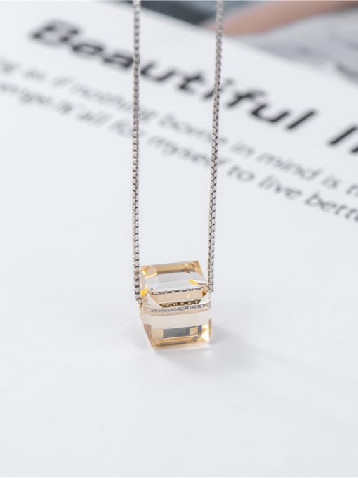 Square crystal (large) 925 Sterling Silver Crystal Geometric Minimalist Necklace