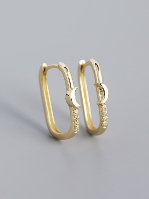 Moon (yellow and gold) 925 Sterling Silver Cubic Zirconia Geometric Minimalist Huggie Earring