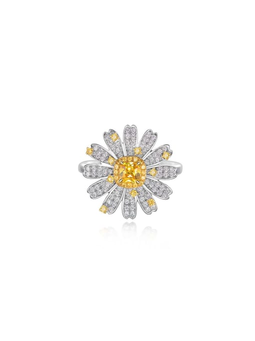 A&T Jewelry 925 Sterling Silver High Carbon Diamond Yellow Flower Dainty Ring