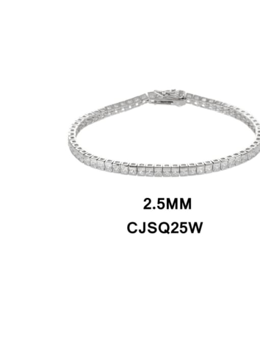 Clawless White Stone 2.5mm-18cm 925 Sterling Silver Cubic Zirconia Geometric Luxury Link Bracelet