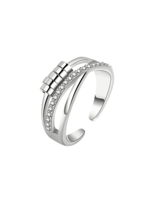 PNJ-Silver 925 Sterling Silver Cubic Zirconia Geometric Dainty  Can Be Rotated  Stackable Ring 1