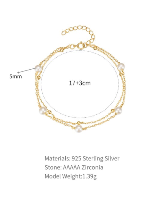 YUANFAN 925 Sterling Silver Imitation Pearl Geometric Minimalist Strand Bracelet 2