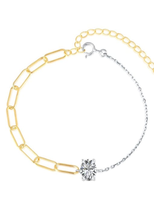 DY150154 gold 925 Sterling Silver Cubic Zirconia Geometric Minimalist Asymmetrical Chain Link Bracelet
