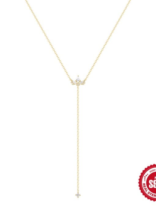 golden 925 Sterling Silver Cubic Zirconia Flower Dainty Lariat Necklace