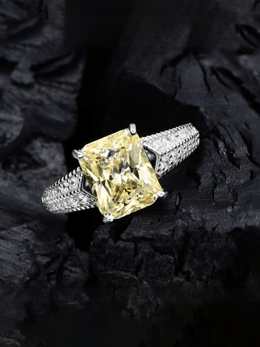 lemon yellow 5 925 Sterling Silver High Carbon Diamond Geometric Luxury Band Ring