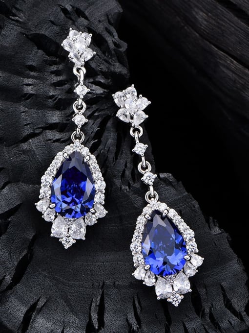 Tanzanian blue 925 Sterling Silver High Carbon Diamond Water Drop Luxury Cluster Earring