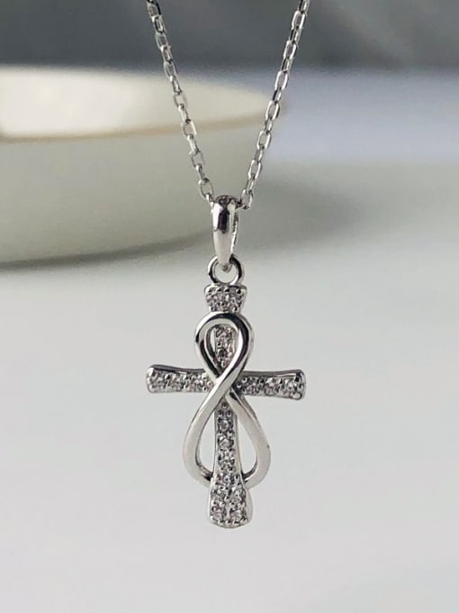 A2018 Cross  Plating Necklace 925 Sterling Silver Cubic Zirconia Cross Vintage Necklace