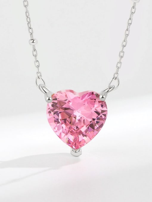 Platinum  (pink diamond) 925 Sterling Silver Cubic Zirconia Heart Minimalist Necklace