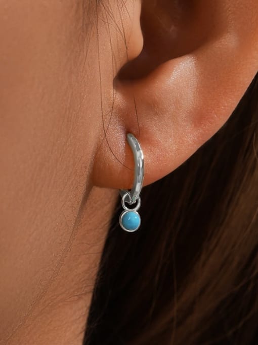 YUANFAN 925 Sterling Silver Turquoise Geometric Minimalist Huggie Earring 1