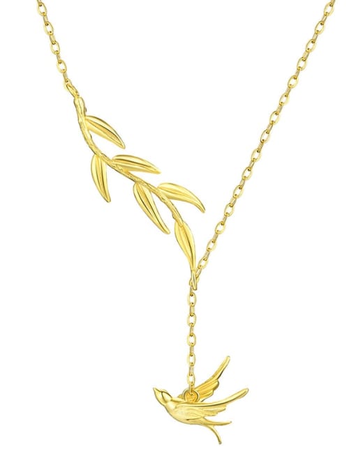 LOLUS 925 Sterling Silver willow warbler flower swallow irregular Artisan Lariat Necklace