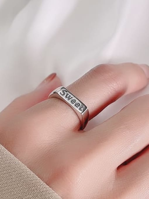 TAIS 925 Sterling Silver Geometric Letter Vintage Band Ring 2