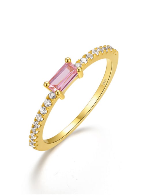 Golden+ pink 925 Sterling Silver Cubic Zirconia Geometric Minimalist Band Ring