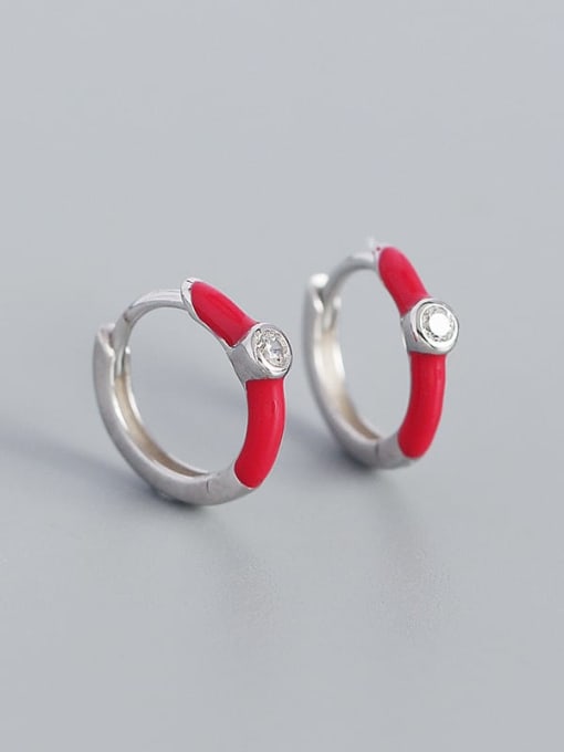 Platinum (red) 925 Sterling Silver Enamel Geometric Minimalist Huggie Earring