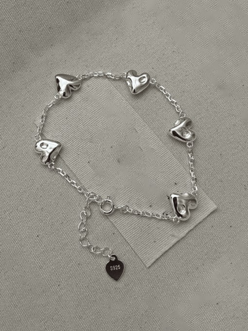 6SL33 925 Sterling Silver Heart Vintage Bracelet