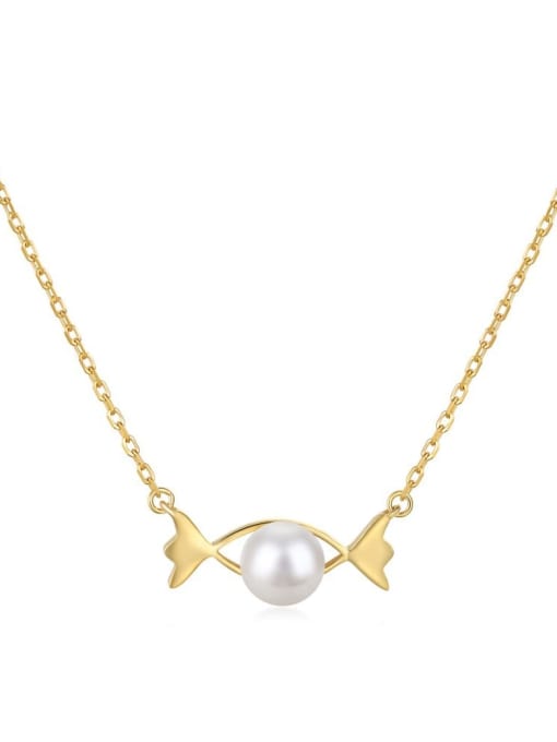 DY190421 S G WH 925 Sterling Silver Imitation Pearl Geometric Minimalist Necklace