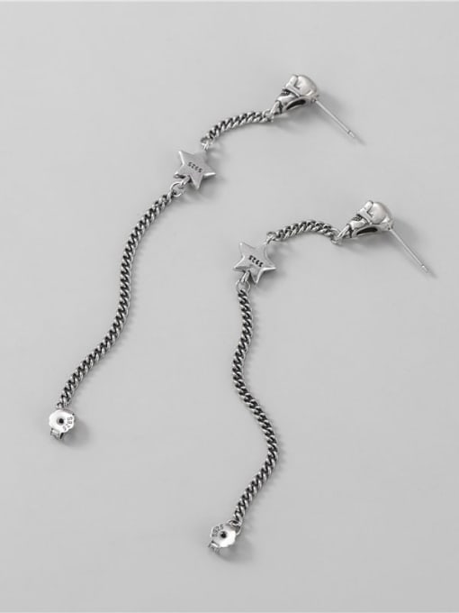 ARTTI 925 Sterling Silver Tassel Vintage Skull Chain Threader Earring 2